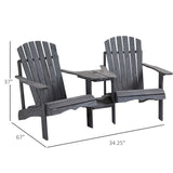 Outsunny Wooden Outdoor Double Adirondack Chairs with Center Table and Umbrella Hole, Perfect for Lounging and Relaxing
