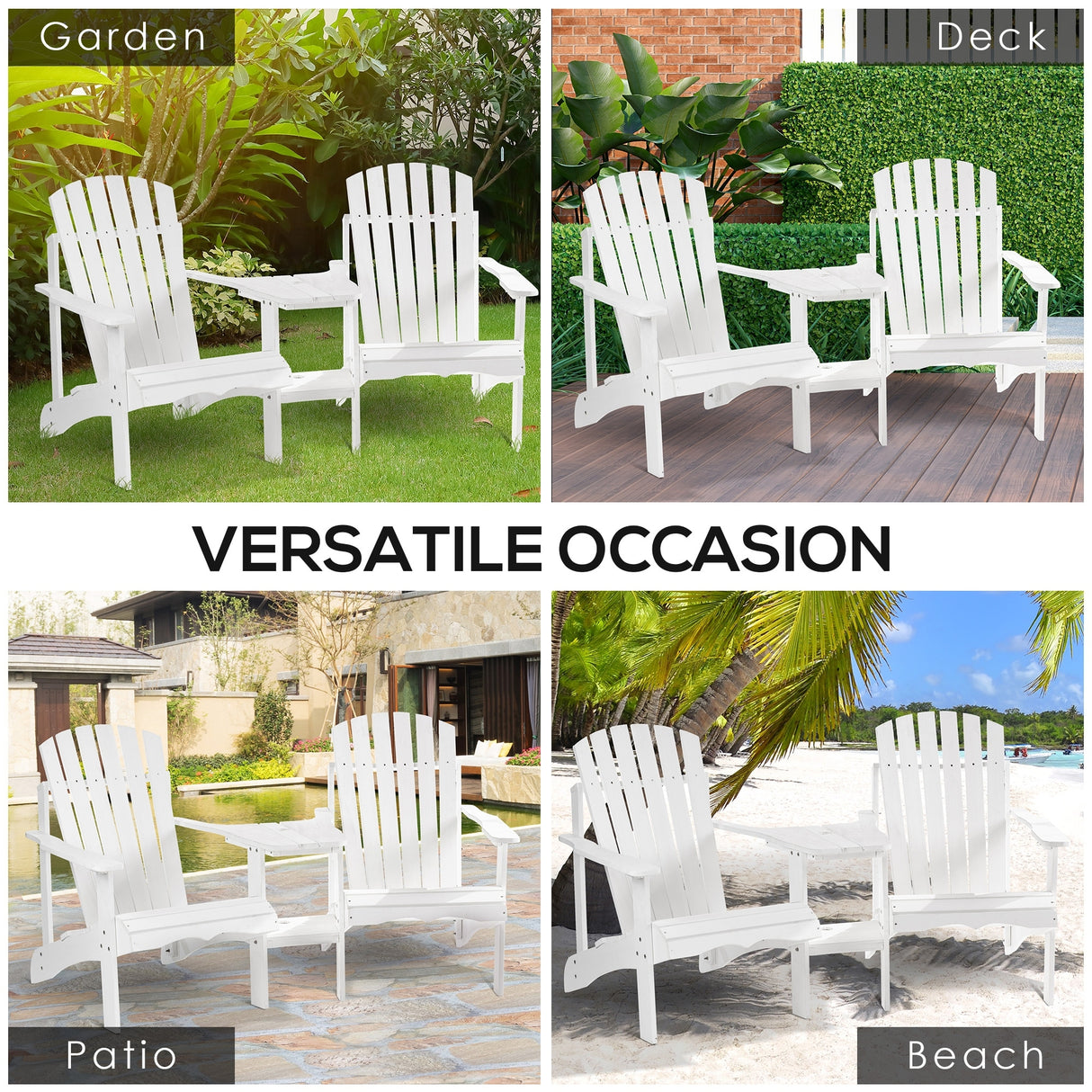 Outsunny Wooden Outdoor Double Adirondack Chairs with Center Table and Umbrella Hole, Perfect for Lounging and Relaxing