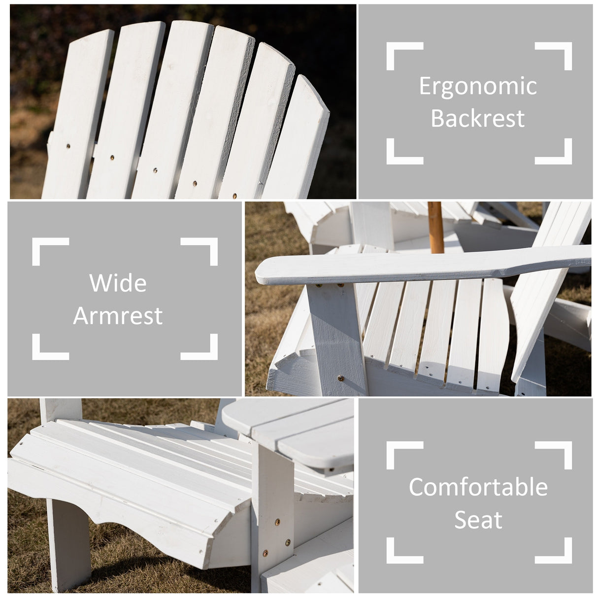 Outsunny Wooden Outdoor Double Adirondack Chairs with Center Table and Umbrella Hole, Perfect for Lounging and Relaxing