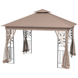 Outsunny 10' x 11.5' Metal Patio Gazebo, Double Roof Outdoor Gazebo Canopy Shelter with Tree Motifs Corner Frame and Netting
