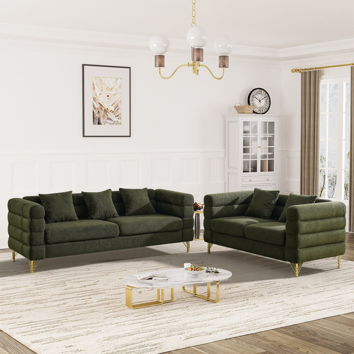 Ouyessir Teddy Fabric Modern Sectional Sofa Sets L-Shape/2/3/4 Seater Sofa Couch with Pillows