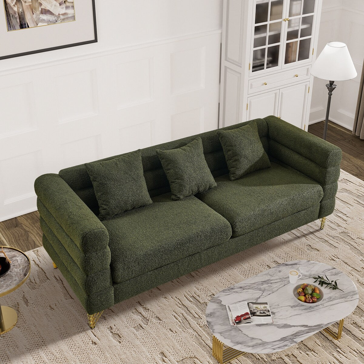 Ouyessir Teddy Fabric Modern Sectional Sofa Sets L-Shape/2/3/4 Seater Sofa Couch with Pillows