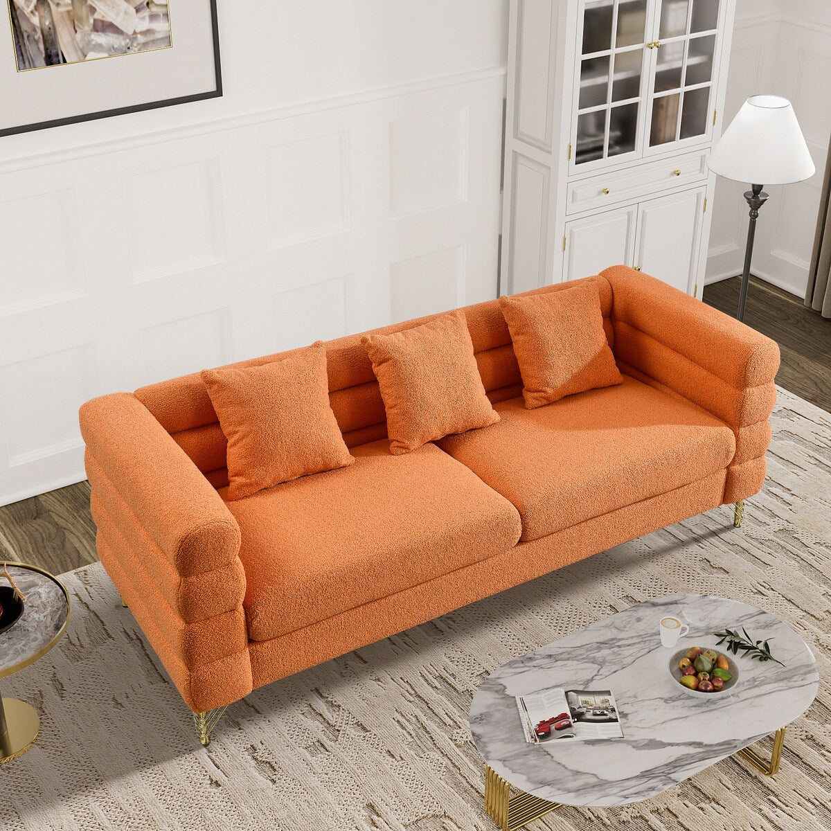 Ouyessir Teddy Fabric Modern Sectional Sofa Sets L-Shape/2/3/4 Seater Sofa Couch with Pillows