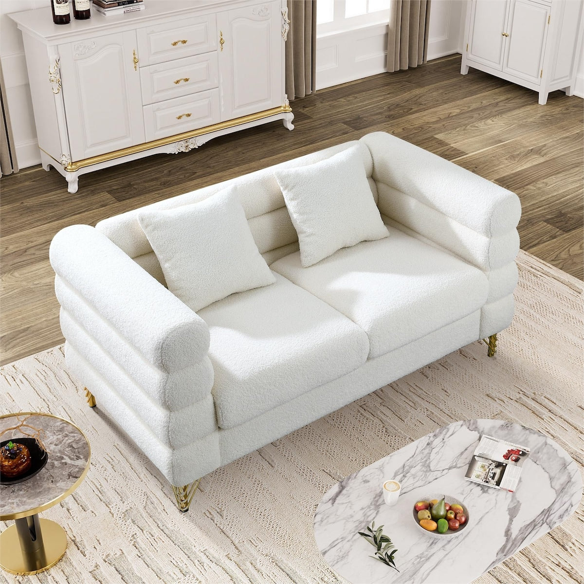 Ouyessir Teddy Fabric Modern Sectional Sofa Sets L-Shape/2/3/4 Seater Sofa Couch with Pillows
