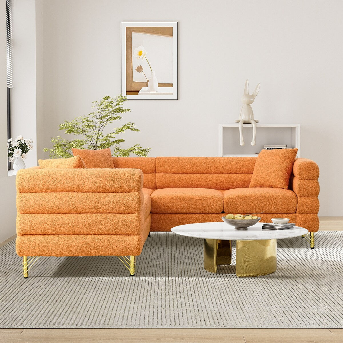 Ouyessir Teddy Fabric Modern Sectional Sofa Sets L-Shape/2/3/4 Seater Sofa Couch with Pillows