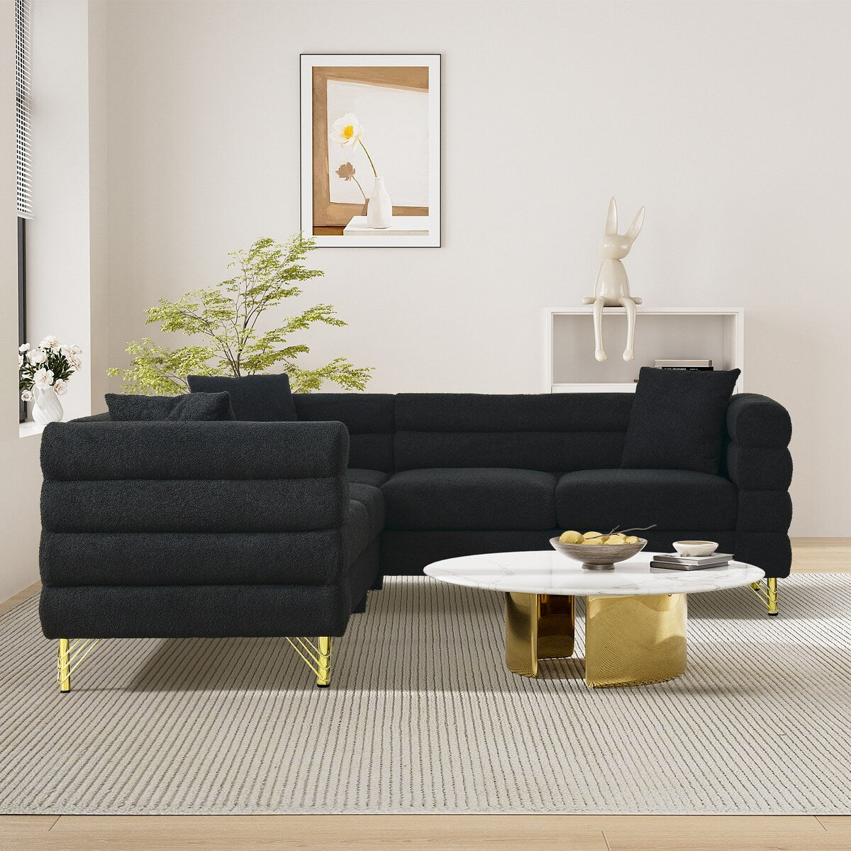 Ouyessir Teddy Fabric Modern Sectional Sofa Sets L-Shape/2/3/4 Seater Sofa Couch with Pillows