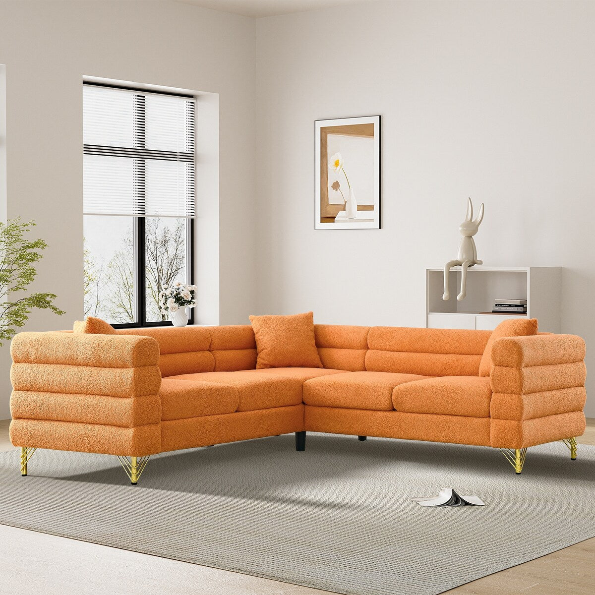 Ouyessir Teddy Fabric Modern Sectional Sofa Sets L-Shape/2/3/4 Seater Sofa Couch with Pillows