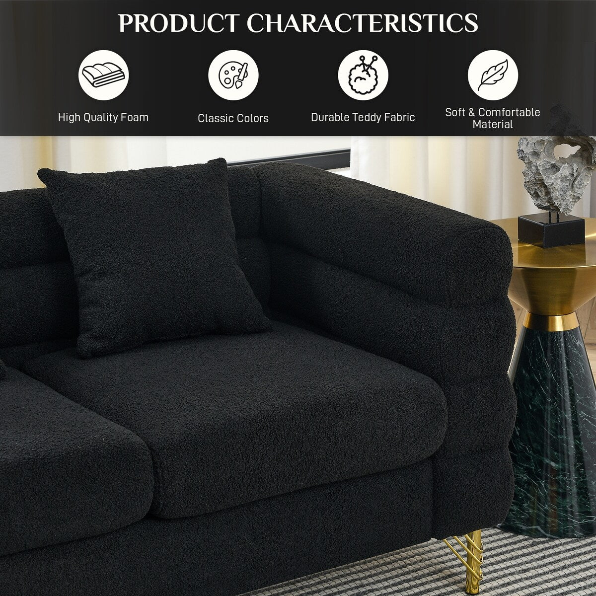 Ouyessir Teddy Fabric Modern Sectional Sofa Sets L-Shape/2/3/4 Seater Sofa Couch with Pillows