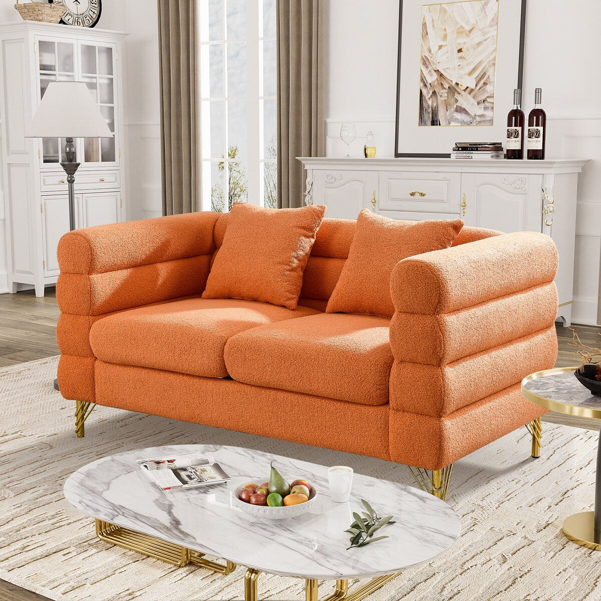 Ouyessir Teddy Fabric Modern Sectional Sofa Sets L-Shape/2/3/4 Seater Sofa Couch with Pillows