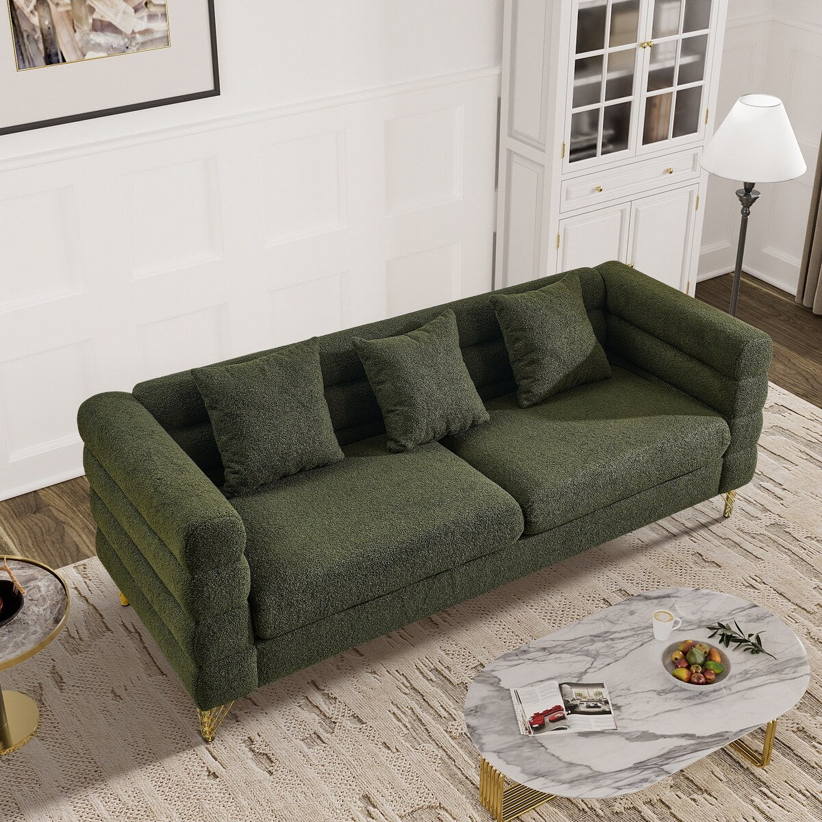 Ouyessir Teddy Fabric Modern Sectional Sofa Sets L-Shape/2/3/4 Seater Sofa Couch with Pillows