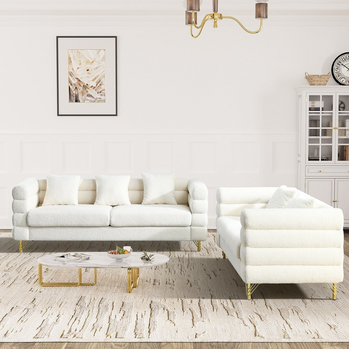 Ouyessir Teddy Fabric Modern Sectional Sofa Sets L-Shape/2/3/4 Seater Sofa Couch with Pillows