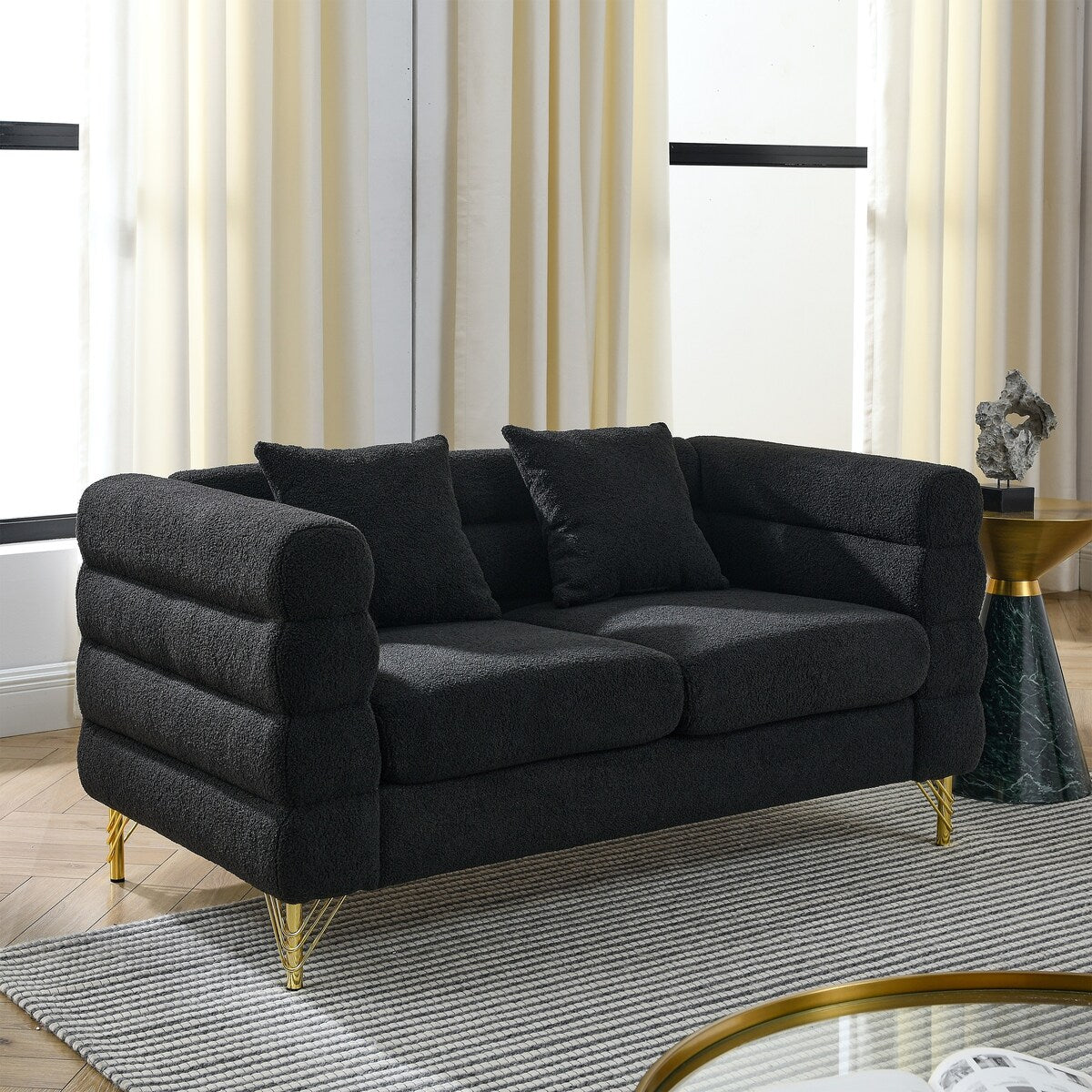 Ouyessir Teddy Fabric Modern Sectional Sofa Sets L-Shape/2/3/4 Seater Sofa Couch with Pillows