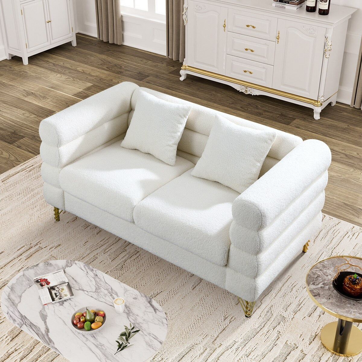 Ouyessir Teddy Fabric Modern Sectional Sofa Sets L-Shape/2/3/4 Seater Sofa Couch with Pillows