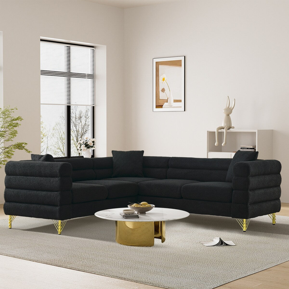 Ouyessir Teddy Fabric Modern Sectional Sofa Sets L-Shape/2/3/4 Seater Sofa Couch with Pillows