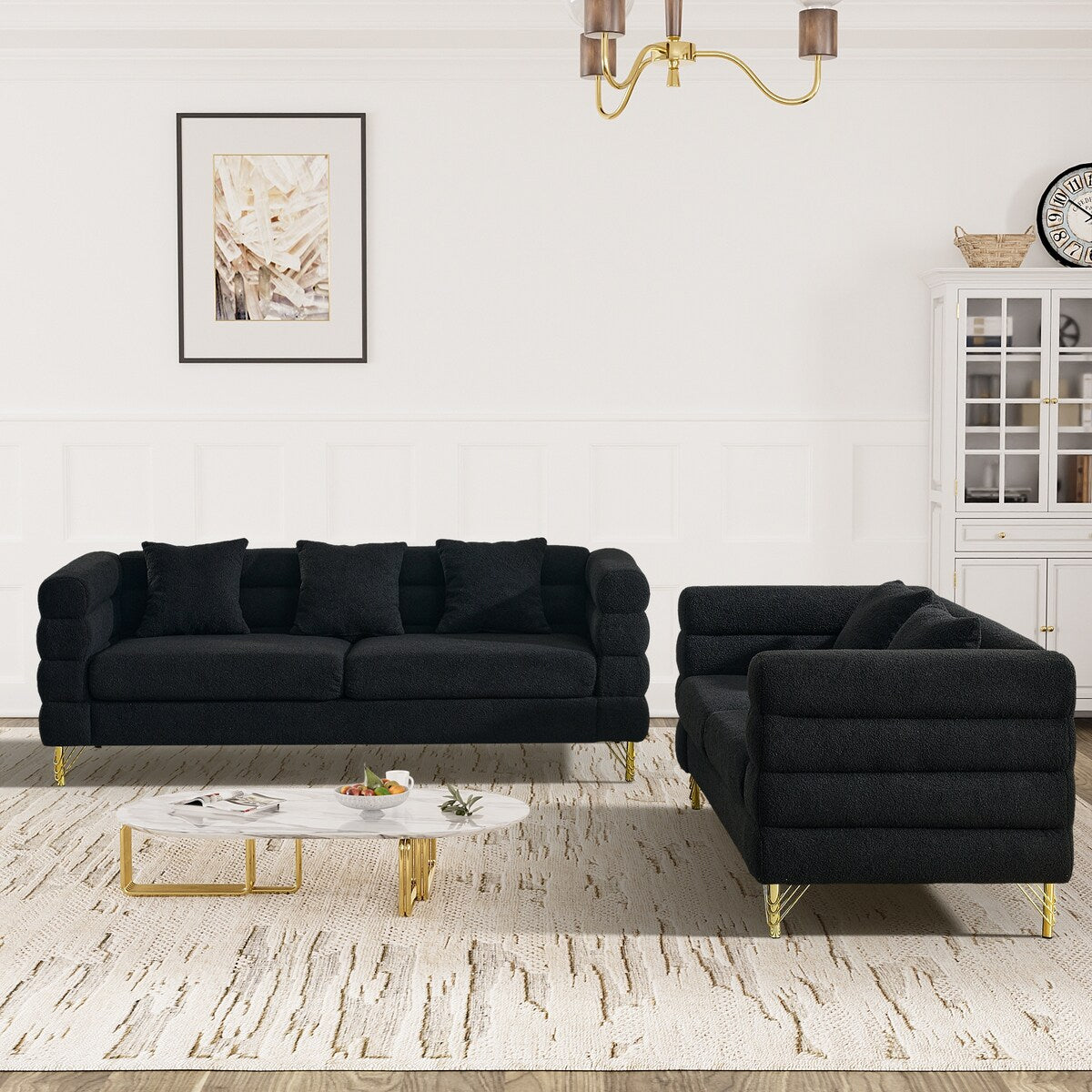 Ouyessir Teddy Fabric Modern Sectional Sofa Sets L-Shape/2/3/4 Seater Sofa Couch with Pillows