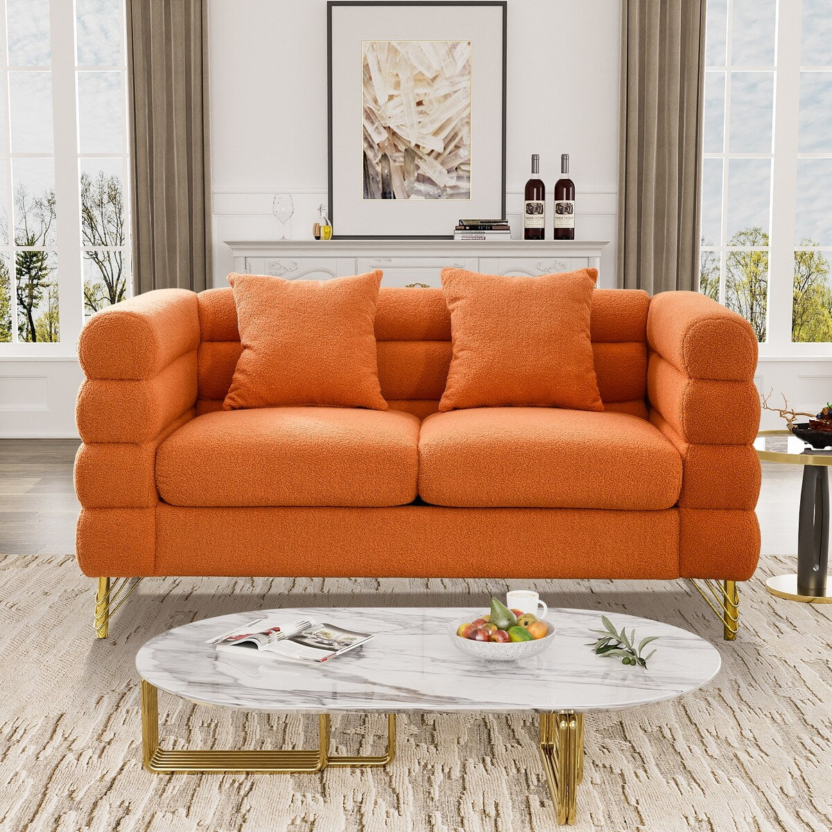 Ouyessir Teddy Fabric Modern Sectional Sofa Sets L-Shape/2/3/4 Seater Sofa Couch with Pillows