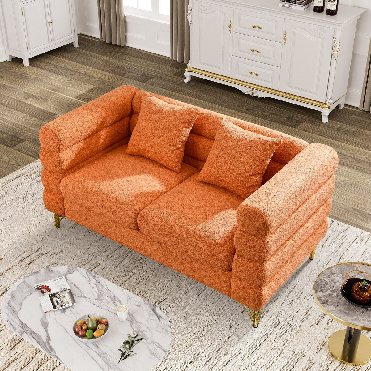 Ouyessir Teddy Fabric Modern Sectional Sofa Sets L-Shape/2/3/4 Seater Sofa Couch with Pillows