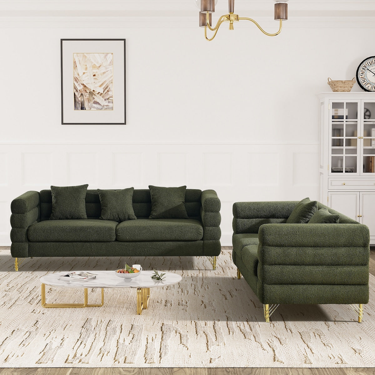 Ouyessir Teddy Fabric Modern Sectional Sofa Sets L-Shape/2/3/4 Seater Sofa Couch with Pillows