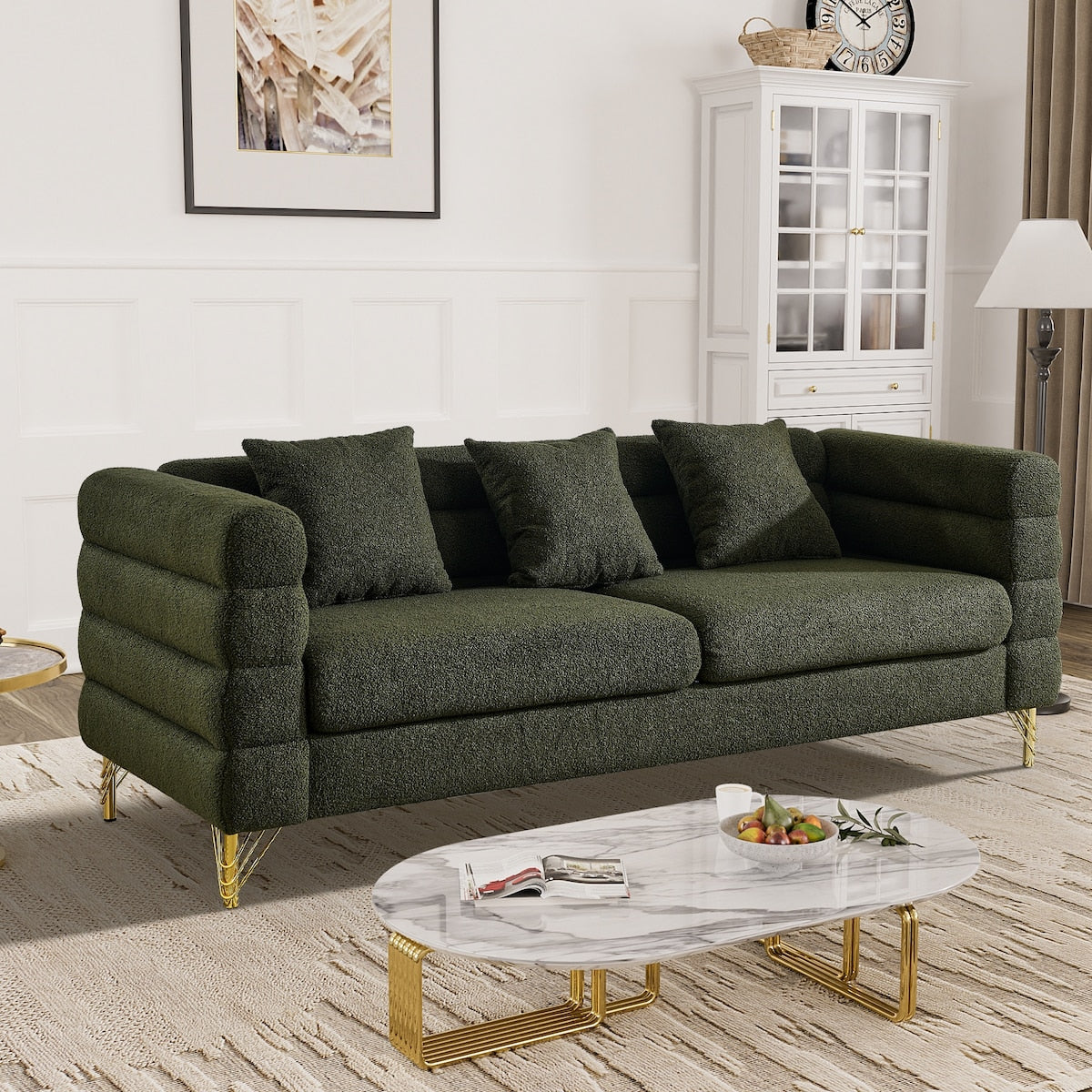 Ouyessir Teddy Fabric Modern Sectional Sofa Sets L-Shape/2/3/4 Seater Sofa Couch with Pillows