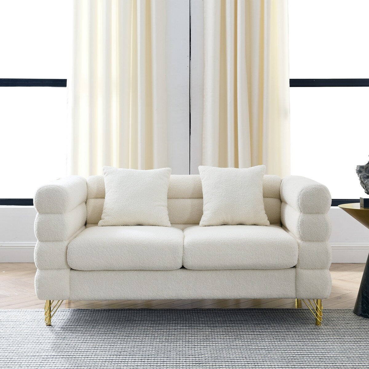 Ouyessir Teddy Fabric Modern Sectional Sofa Sets L-Shape/2/3/4 Seater Sofa Couch with Pillows