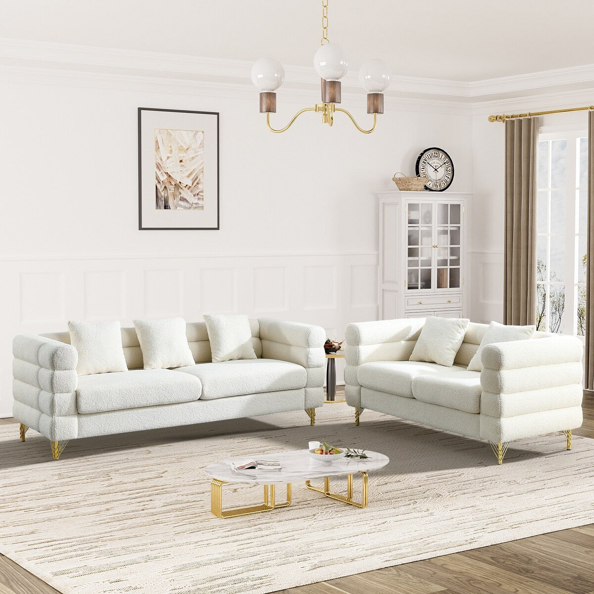 Ouyessir Teddy Fabric Modern Sectional Sofa Sets L-Shape/2/3/4 Seater Sofa Couch with Pillows
