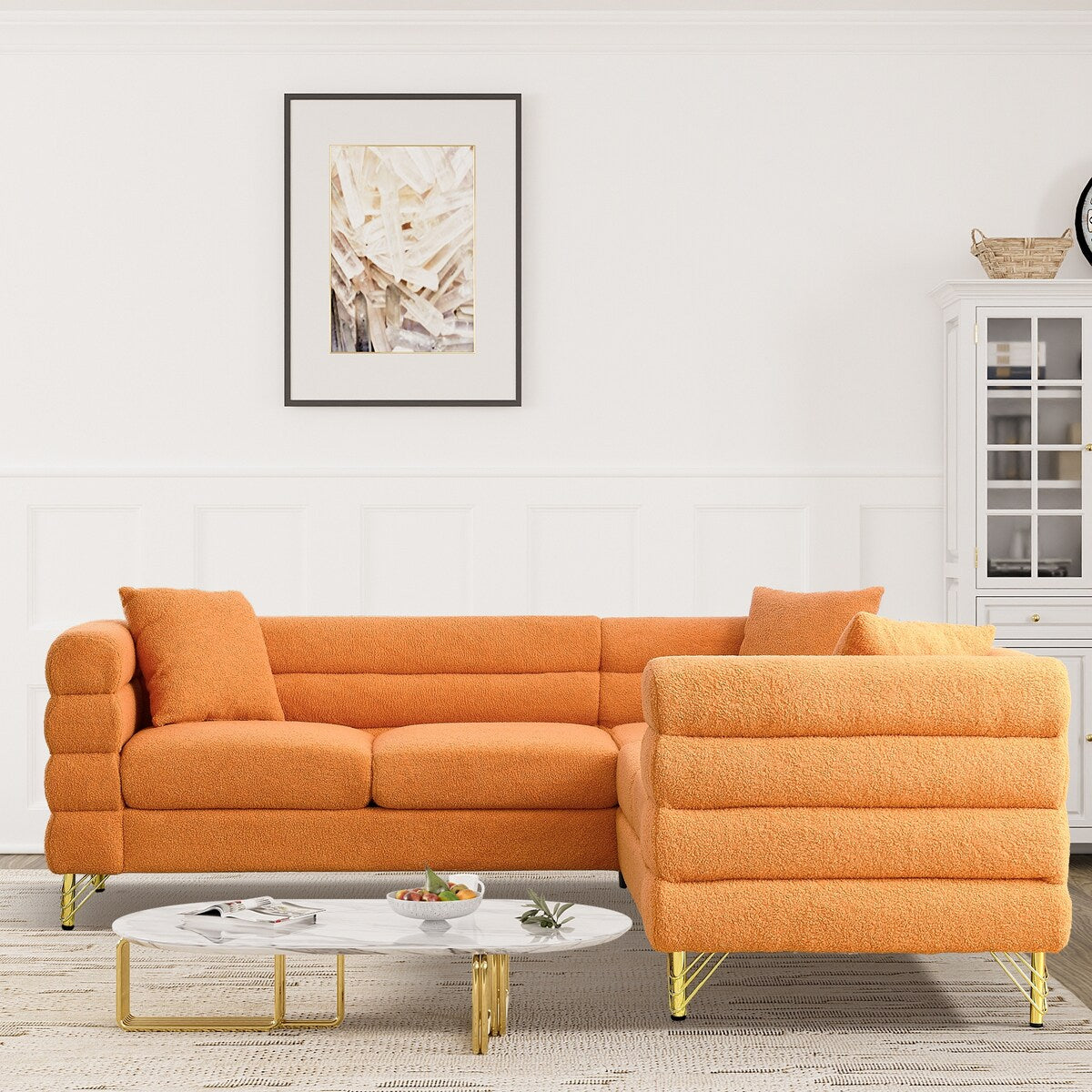 Ouyessir Teddy Fabric Modern Sectional Sofa Sets L-Shape/2/3/4 Seater Sofa Couch with Pillows
