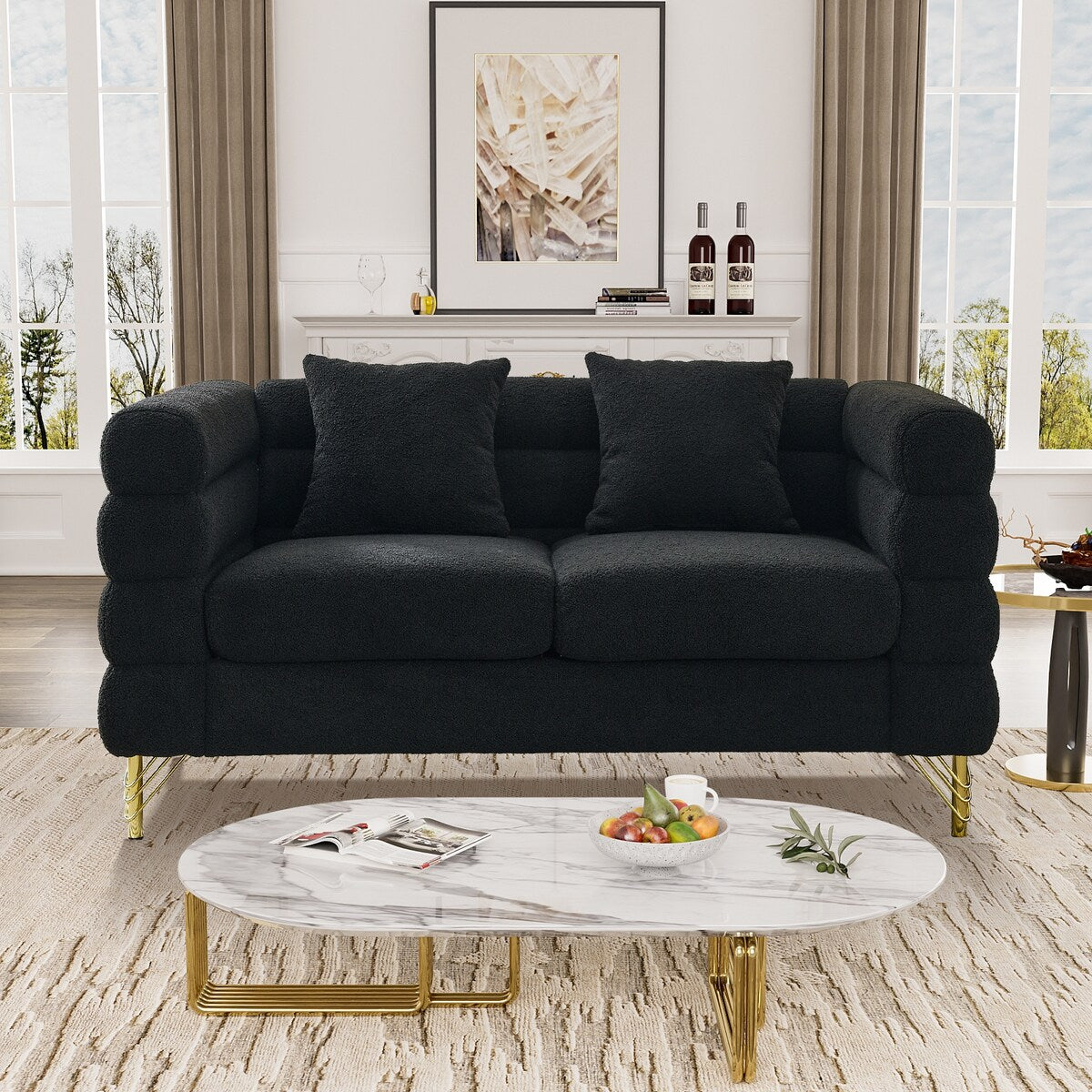 Ouyessir Teddy Fabric Modern Sectional Sofa Sets L-Shape/2/3/4 Seater Sofa Couch with Pillows
