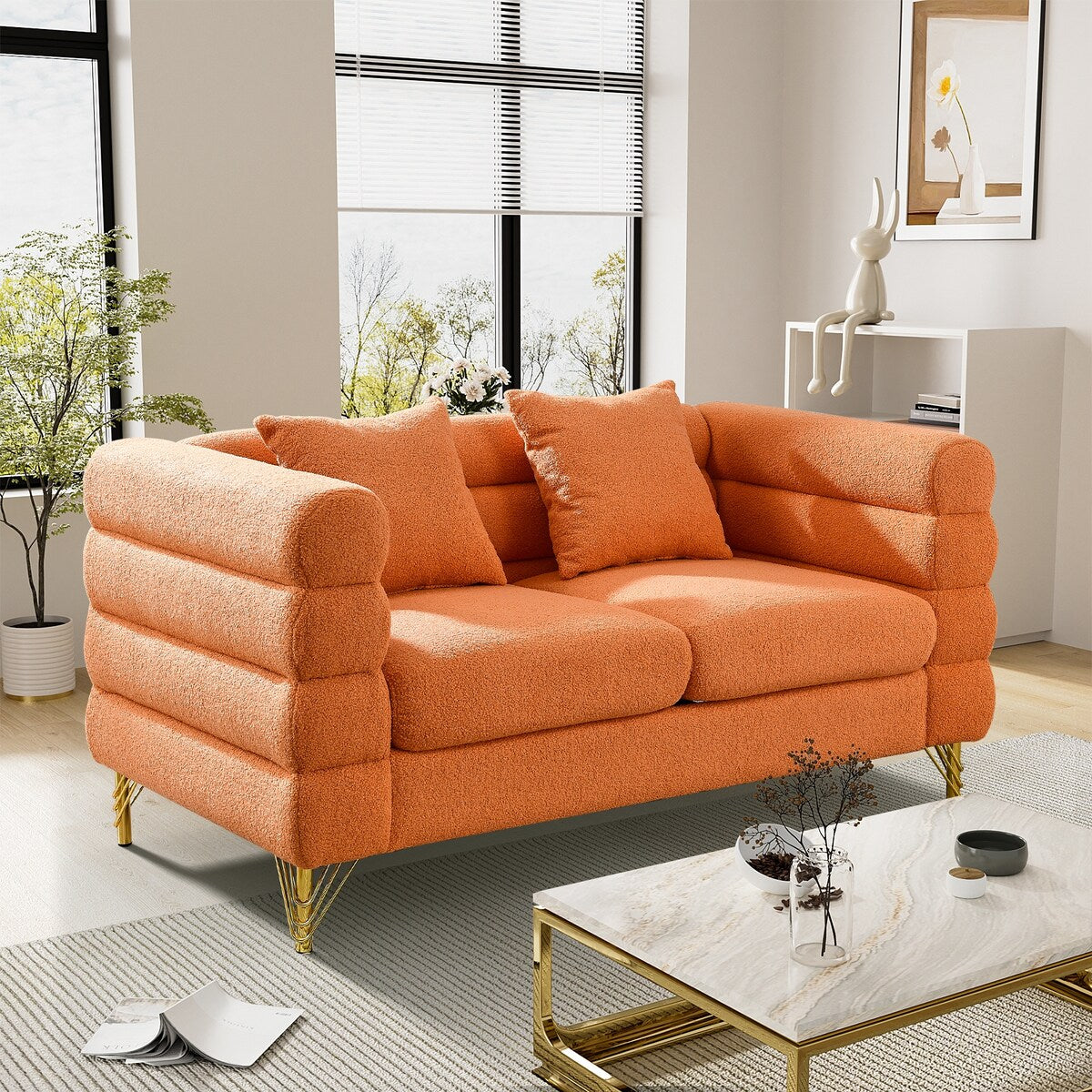 Ouyessir Teddy Fabric Modern Sectional Sofa Sets L-Shape/2/3/4 Seater