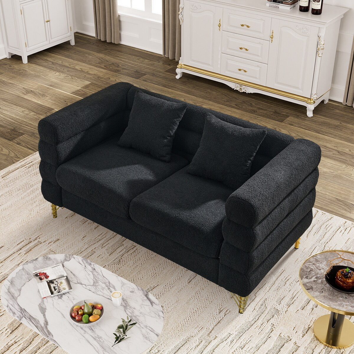 Ouyessir Teddy Fabric Modern Sectional Sofa Sets L-Shape/2/3/4 Seater Sofa Couch with Pillows