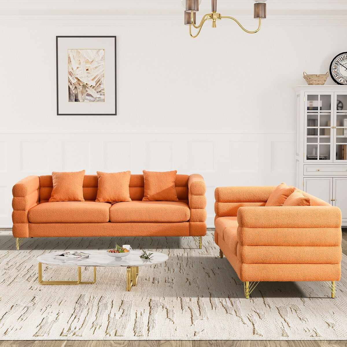Ouyessir Teddy Fabric Modern Sectional Sofa Sets L-Shape/2/3/4 Seater Sofa Couch with Pillows