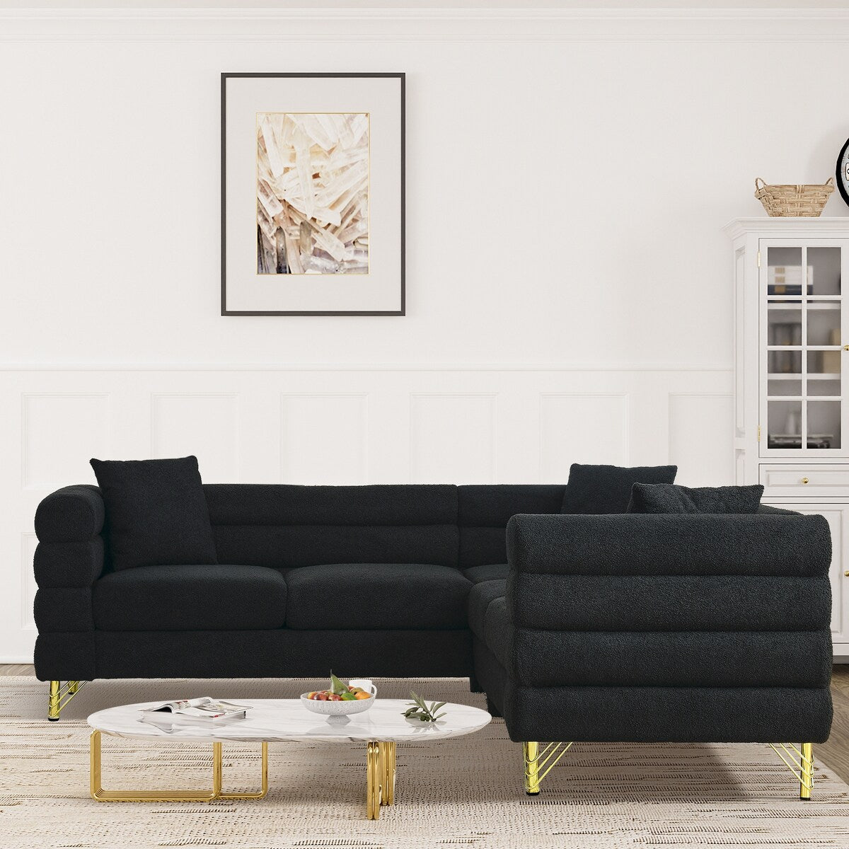 Ouyessir Teddy Fabric Modern Sectional Sofa Sets L-Shape/2/3/4 Seater Sofa Couch with Pillows