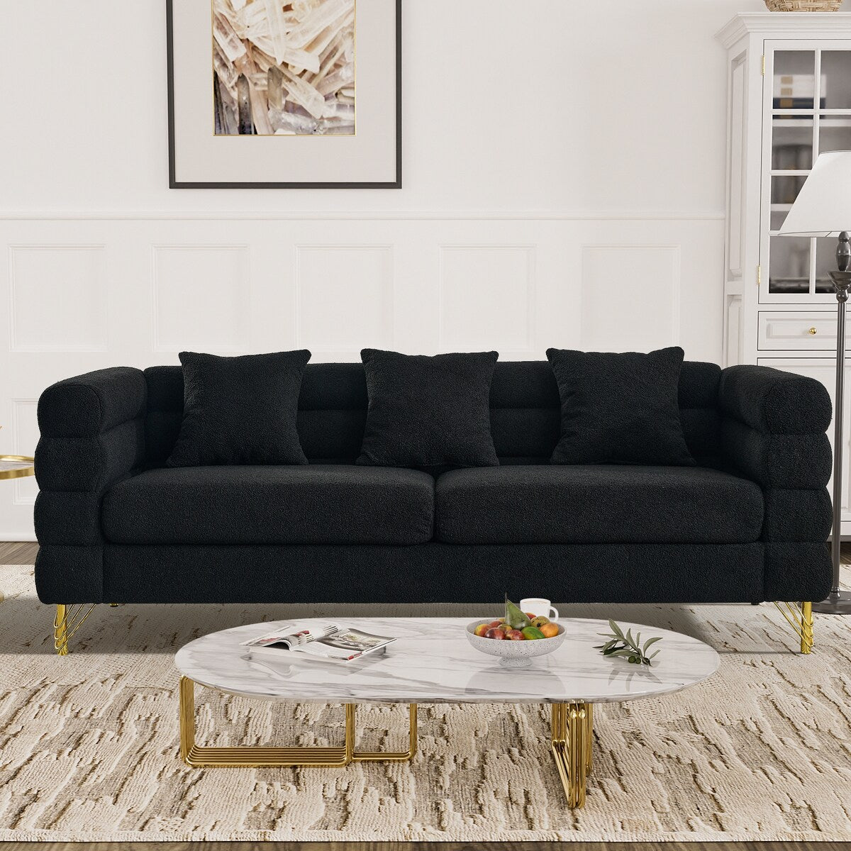 Ouyessir Teddy Fabric Modern Sectional Sofa Sets L-Shape/2/3/4 Seater Sofa Couch with Pillows