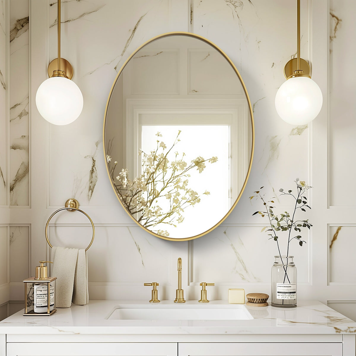 Oval Gold Metal Frame Wall Mirror - 21.65” x 29.92”