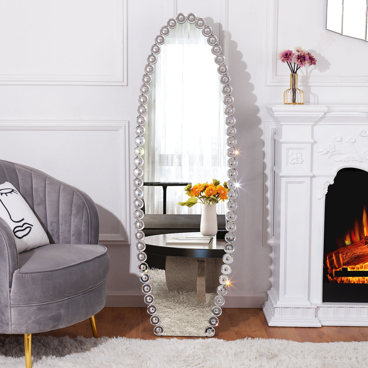 Oval Jeweled Floor Mirror Accent Crystal Full Length Mirror