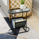 Oval Small Space Nightstand/End Table/Side Tables with Magazines Organizer Storage Space (Set of 2)