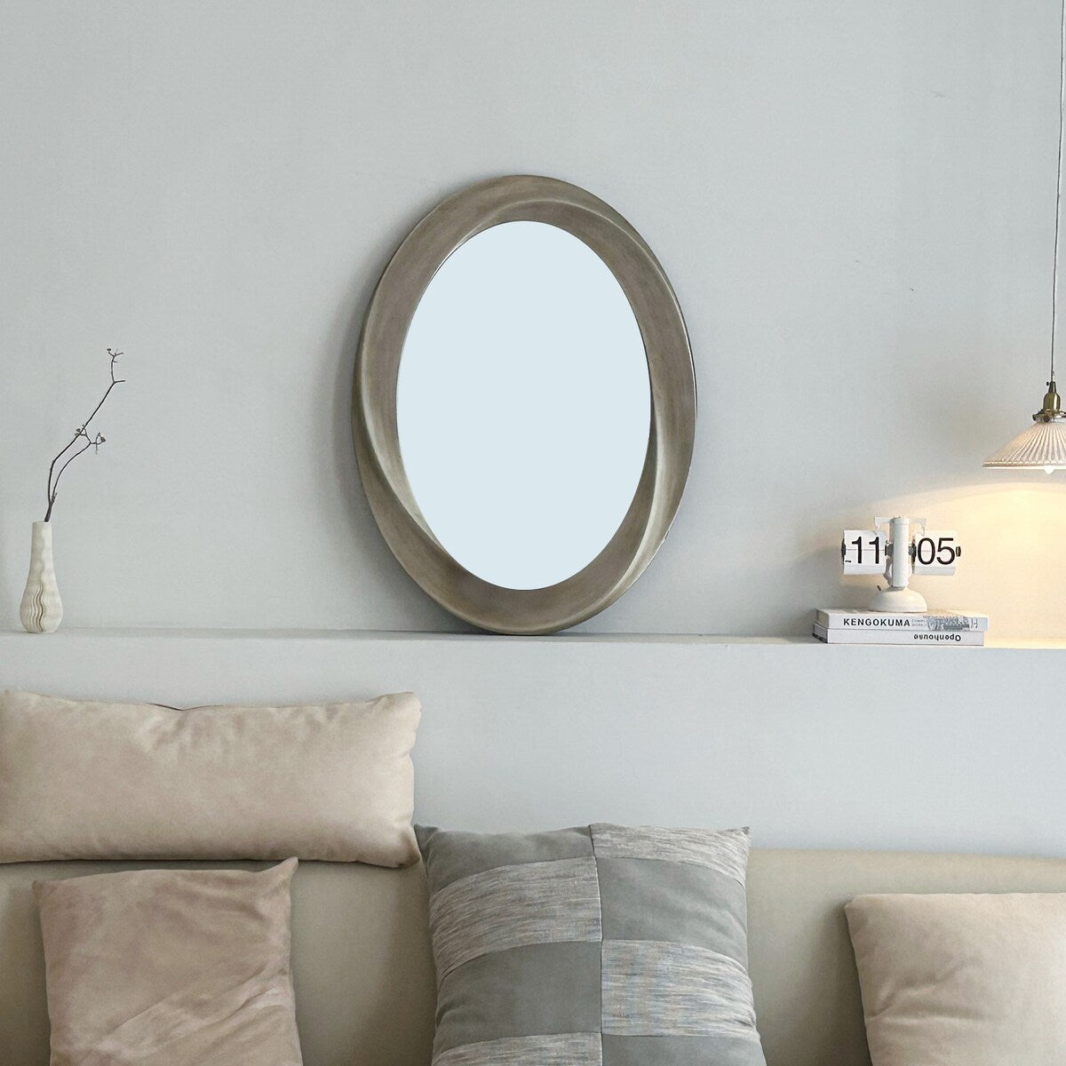Oval Vanity Beveled Mirror Unique S-Curve Shaped Border Wall Mirror - 24"x32"