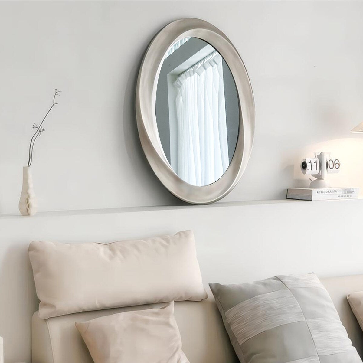Oval Vanity Beveled Mirror Unique S-Curve Shaped Border Wall Mirror - 24"x32"