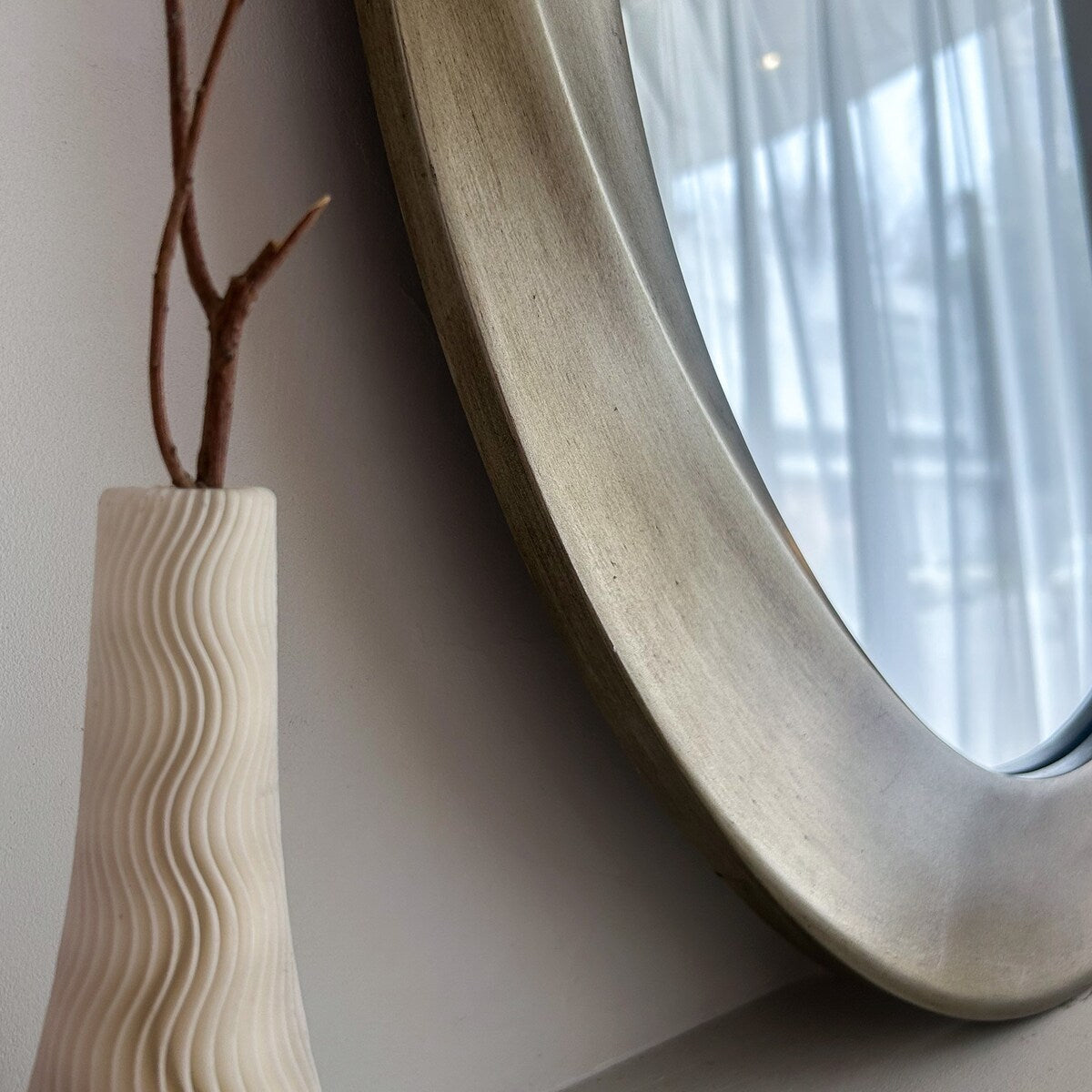 Oval Vanity Beveled Mirror Unique S-Curve Shaped Border Wall Mirror - 24"x32"