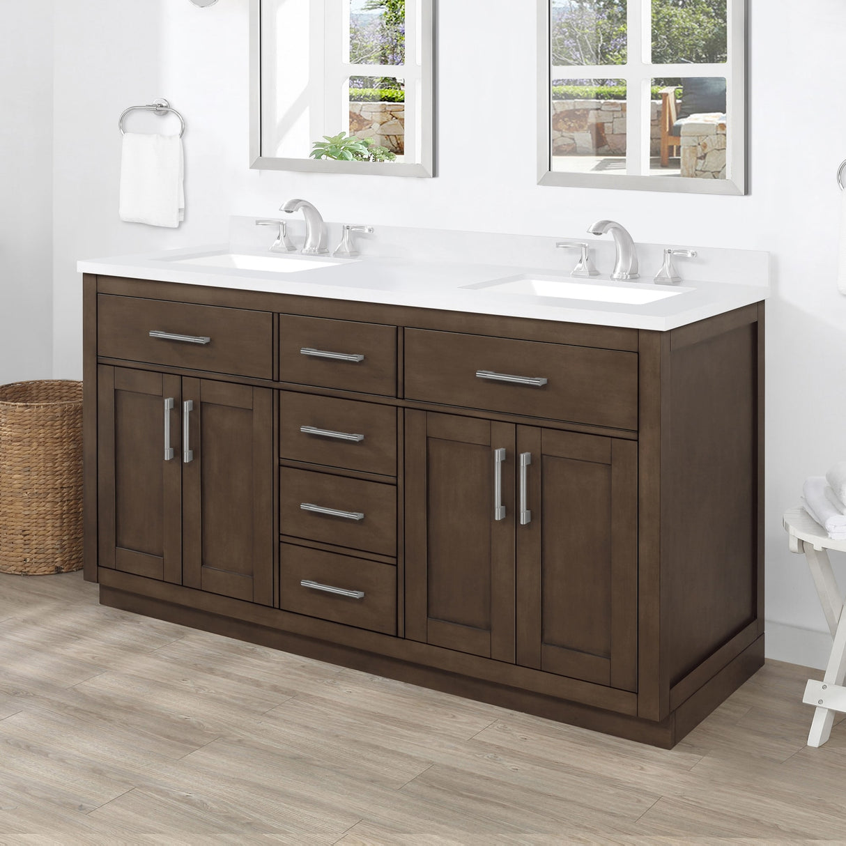 Ove Decors Bailey 60 in. Double Sink Bathroom Vanity in Almond Latte