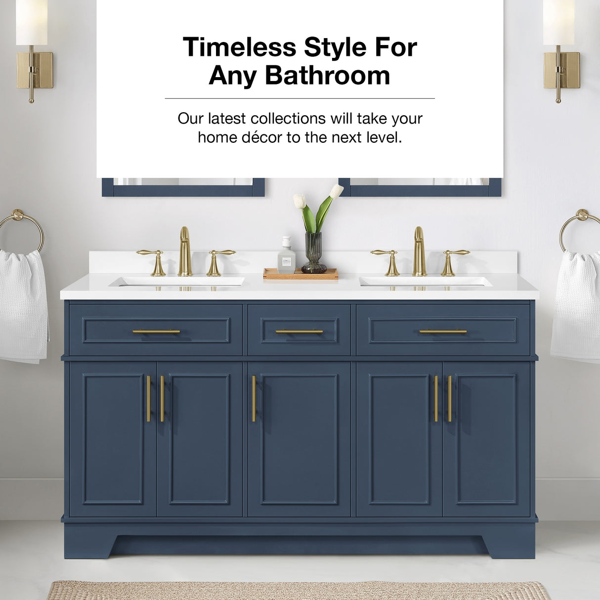 Ove Decors Emery 60 in. Double Sink Bathroom Vanity in Midnight Blue