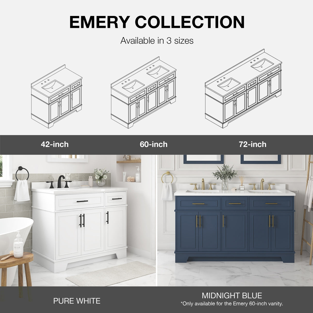 Ove Decors Emery 60 in. Double Sink Bathroom Vanity in Midnight Blue