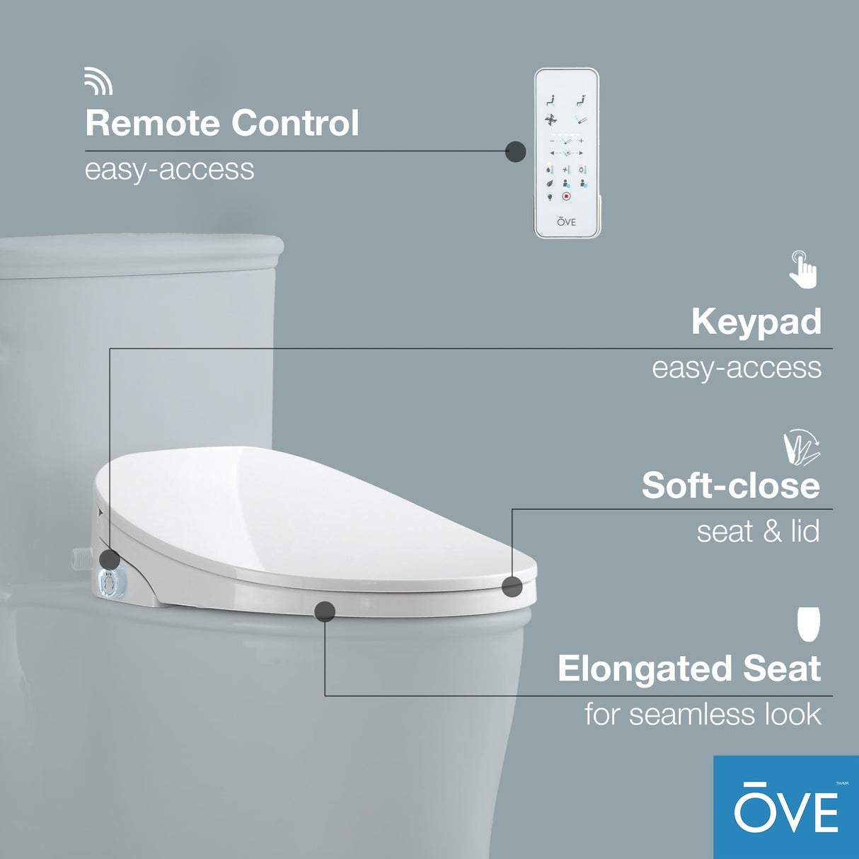 Ove Decors Halo Smart Bidet Soft Close Elongated Toilet with Remote
