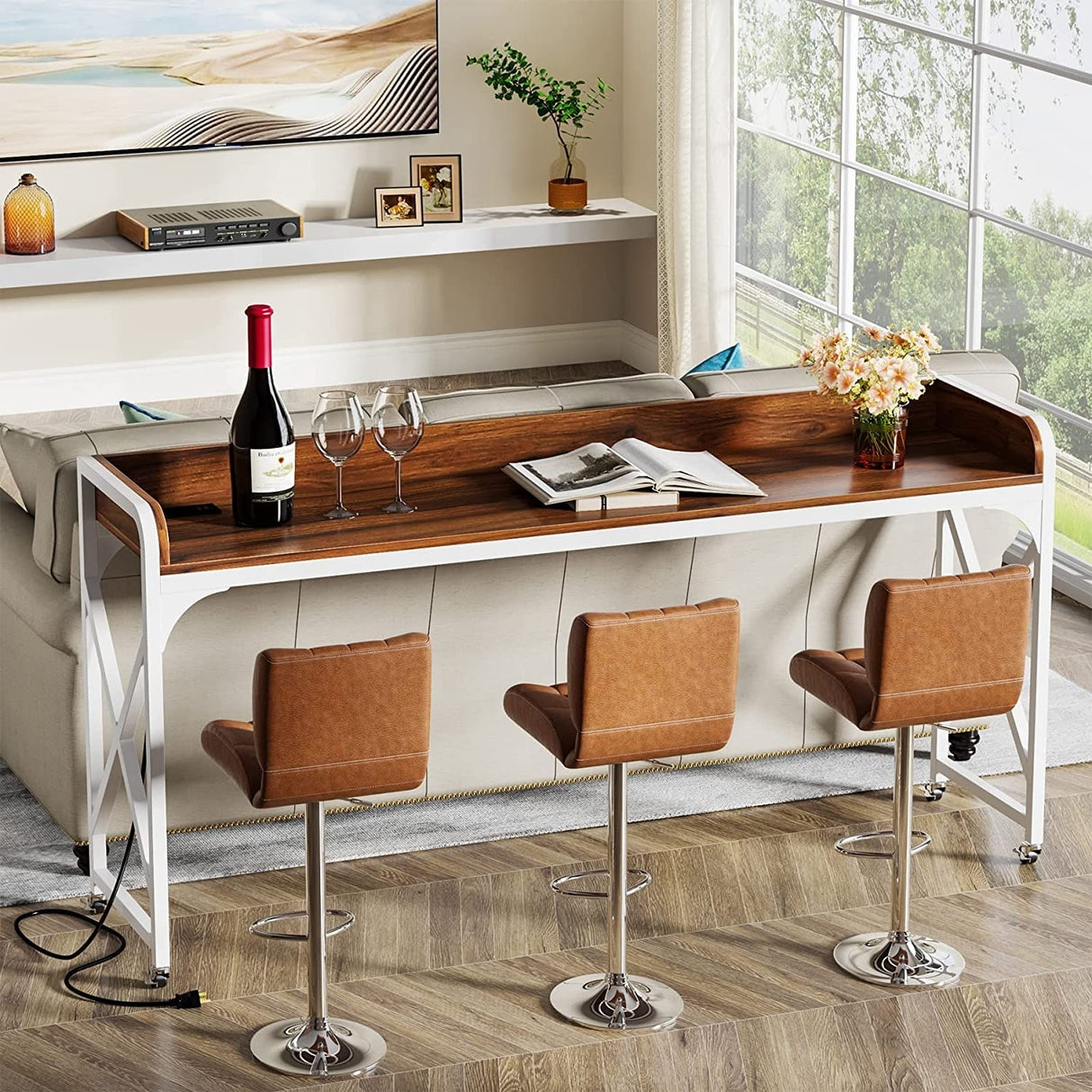 Over Bed Table with Wheels, 70.8 Inches Overbed Desk with Outlet & USB