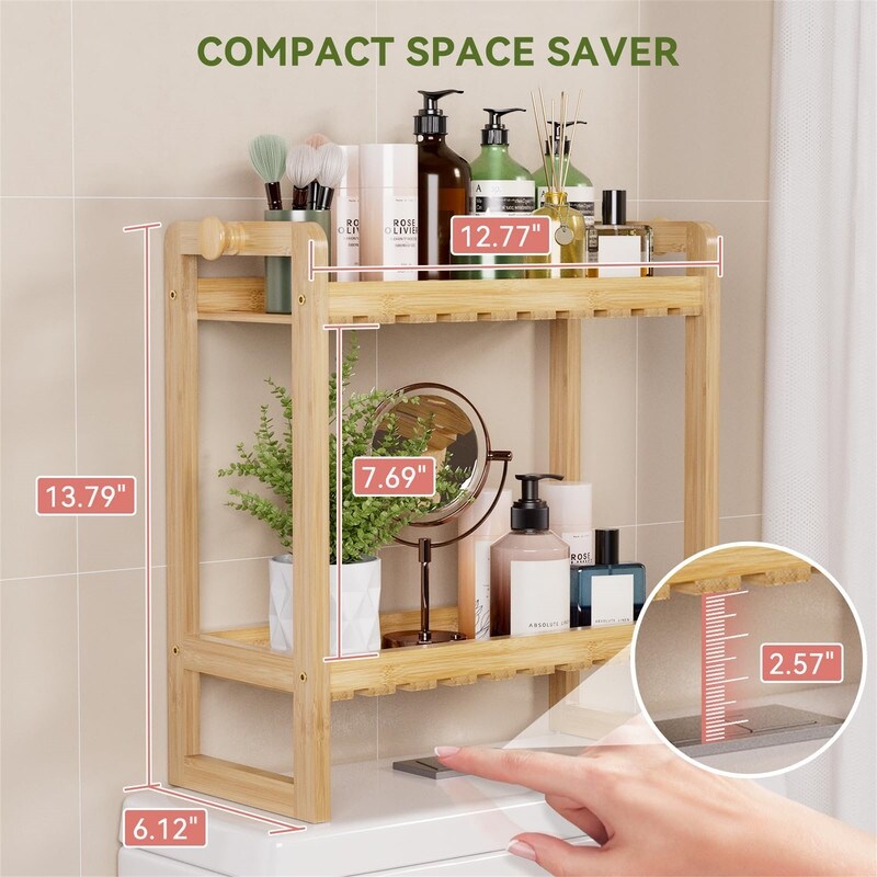 Over The Toilet Organizer Bamboo Storage Shelf - 6.12"D x 12.77"W x 13.79"H
