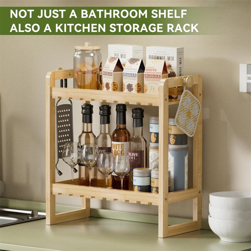 Over The Toilet Organizer Bamboo Storage Shelf - 6.12"D x 12.77"W x 13.79"H