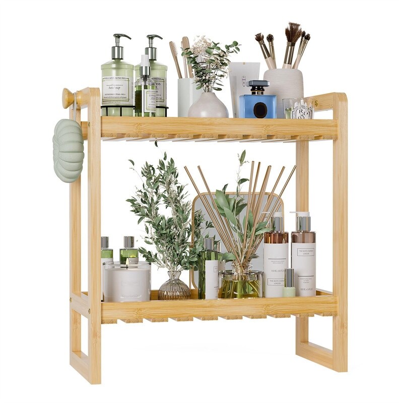 Over The Toilet Organizer Bamboo Storage Shelf - 6.12"D x 12.77"W x 13.79"H