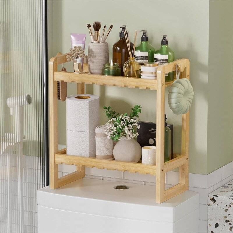 Over The Toilet Organizer Bamboo Storage Shelf - 6.12"D x 12.77"W x 13.79"H