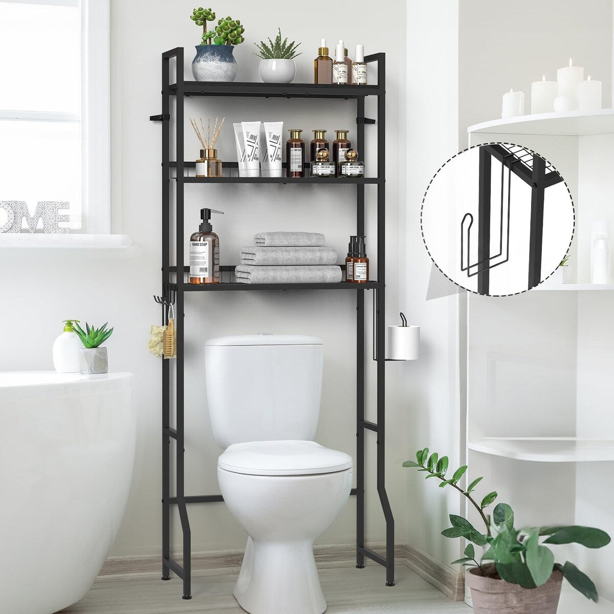Over The Toilet Rack 3 Tier Bathroom Shelf Over Toilet Storage Organizer Freestanding Above Toilet Storage Rack with Metal Frame