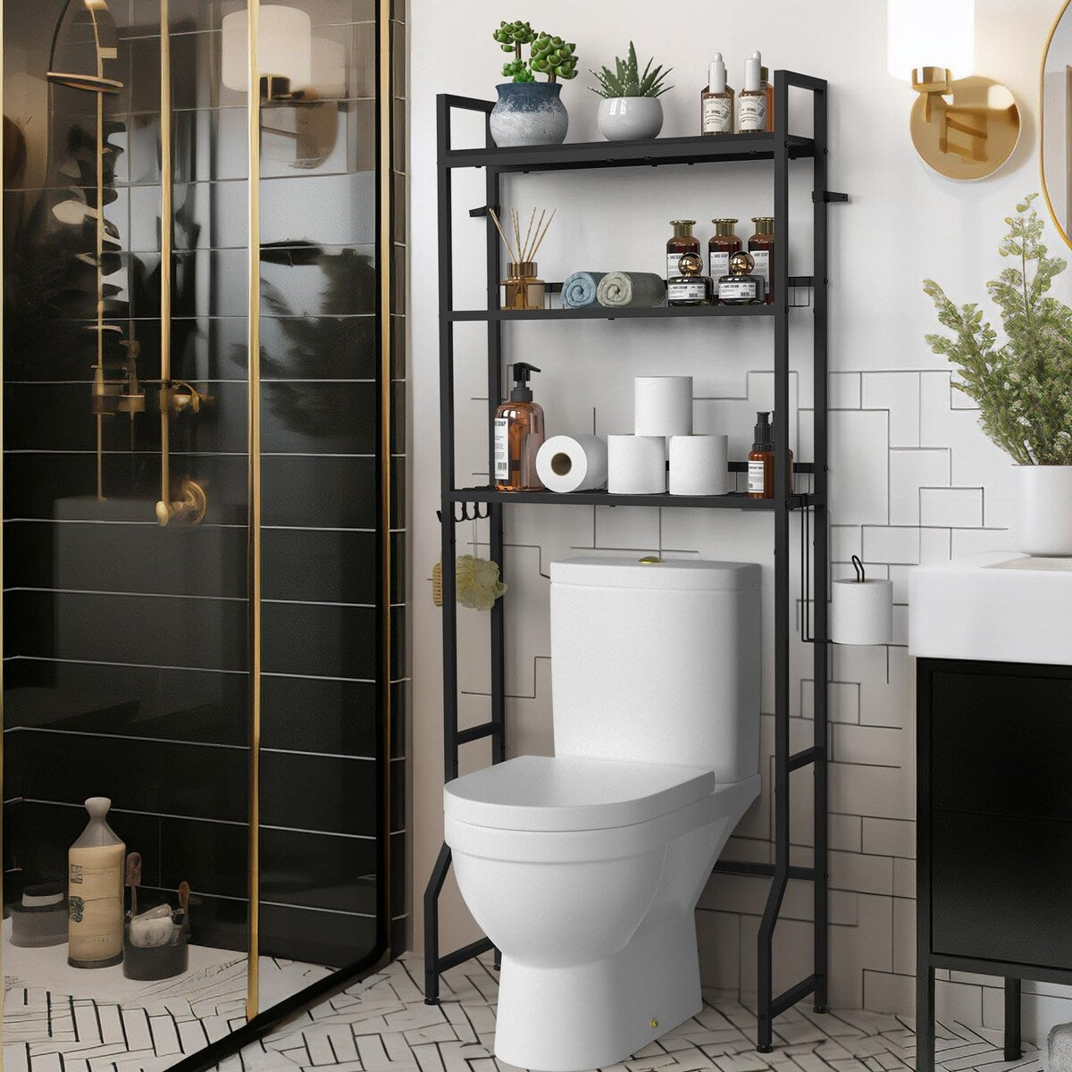 Over The Toilet Rack 3 Tier Bathroom Shelf Over Toilet Storage Organizer Freestanding Above Toilet Storage Rack with Metal Frame