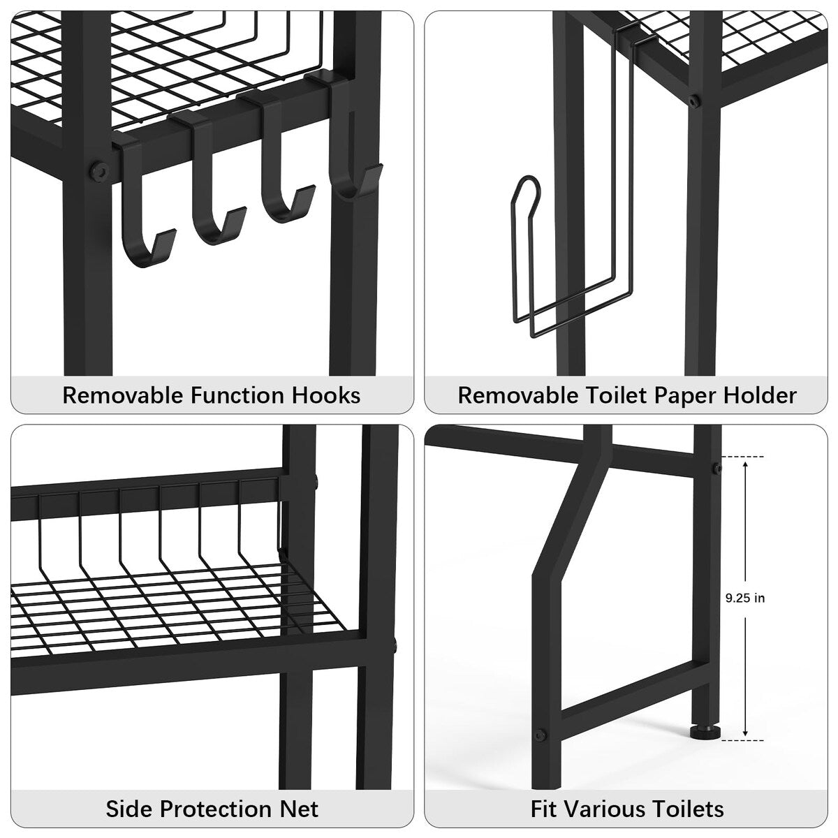Over The Toilet Rack 3 Tier Bathroom Shelf Over Toilet Storage Organizer Freestanding Above Toilet Storage Rack with Metal Frame